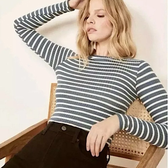 Reformation Tops - Reformation Clark Long Sleeve Ribbed Stripe Top